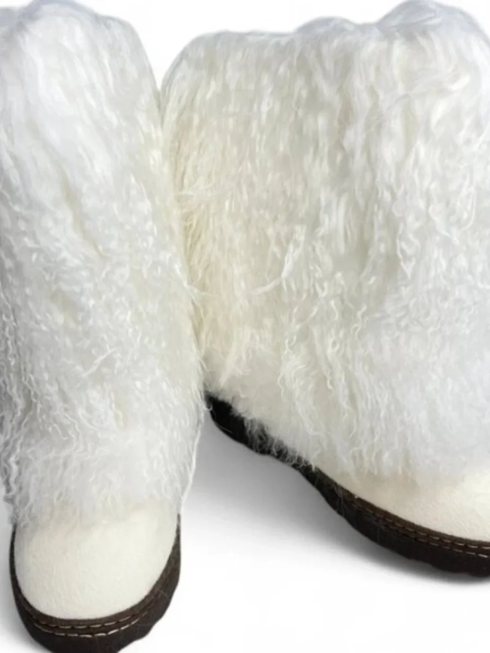 Bearpaw Boetis White Curly Lamb Fur Sheepskin Lined Sherpa Boho Boots 6 NEW